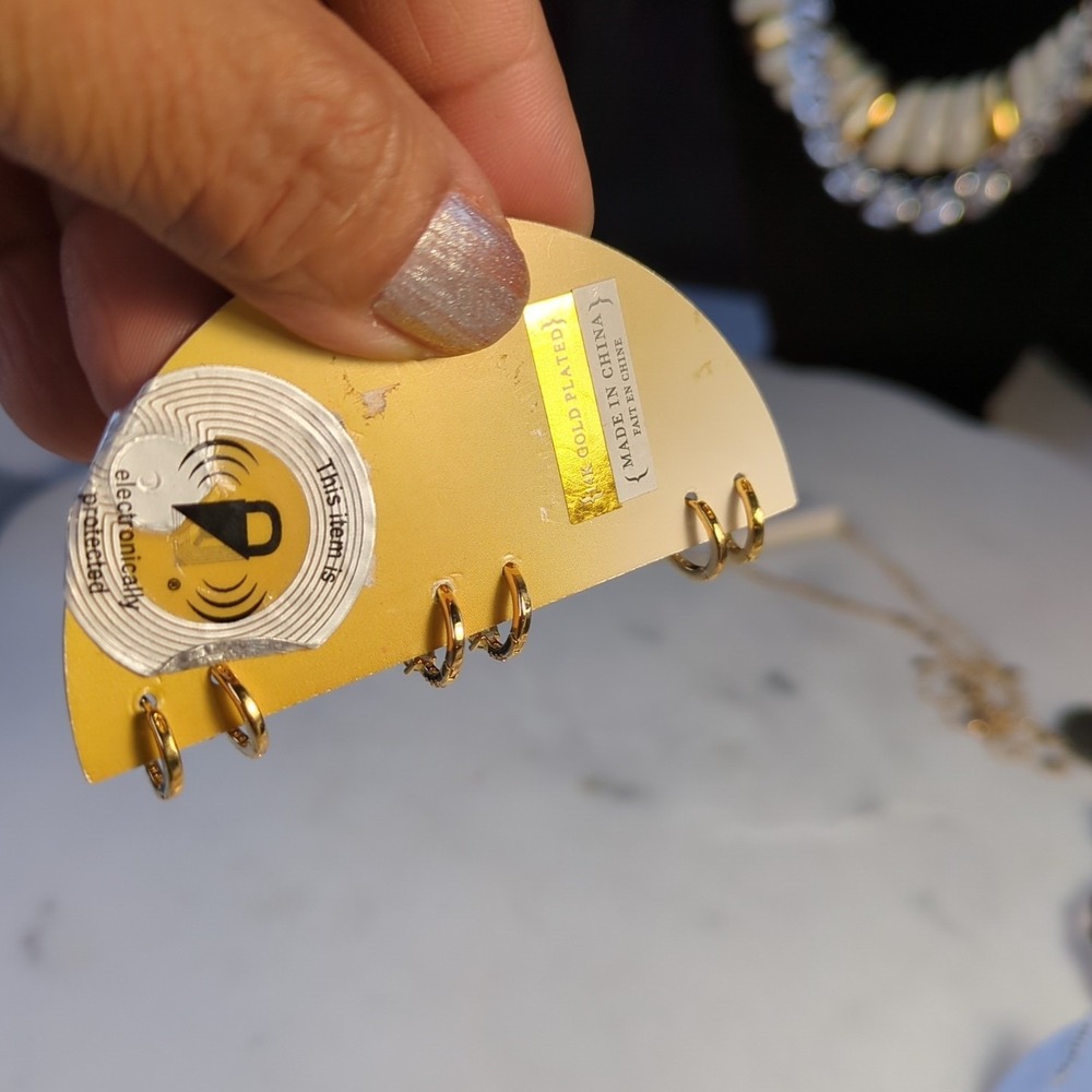 Anthropologie Small Hoop & Stud 14K Gold Plated Earrings Set, 3 Pairs - NWT - Picture 5 of 9